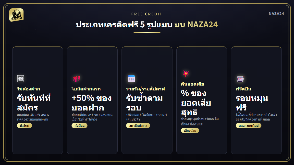 เปรียบเทียบประเภทเครดิตฟรี 5 รูปแบบพร้อมจุดเด่นของแต่ละแบบ